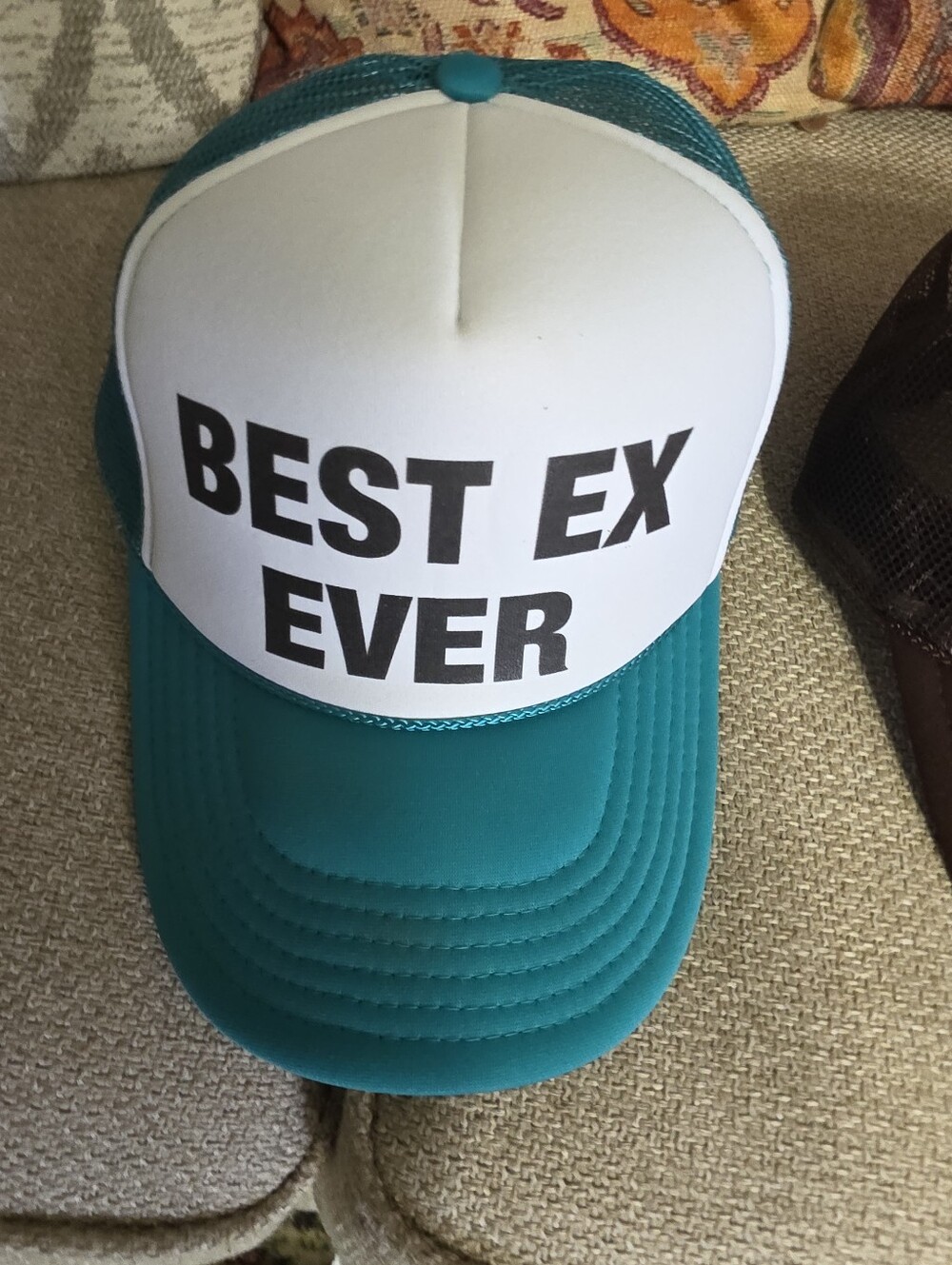 Best Ex Ever Trucker Hat - Teal & White